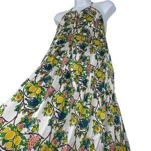 Pia Pauro Revolve Lemon Print Silk Maxi Dress LARGE NWT